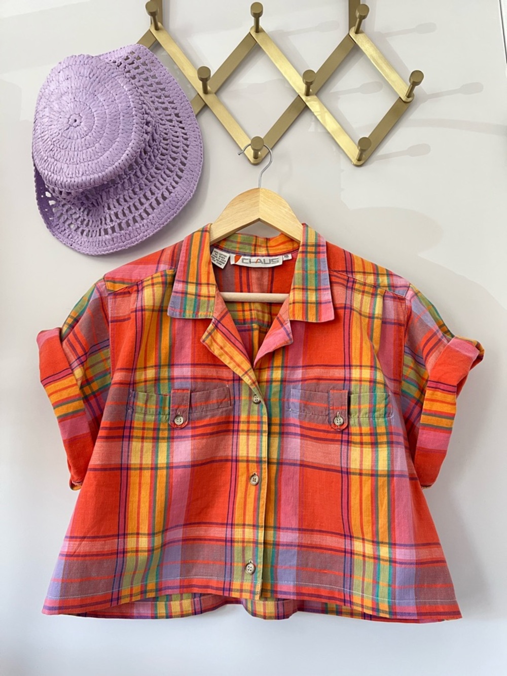 Vintage Upcycled Pink Plaid Button Down Top